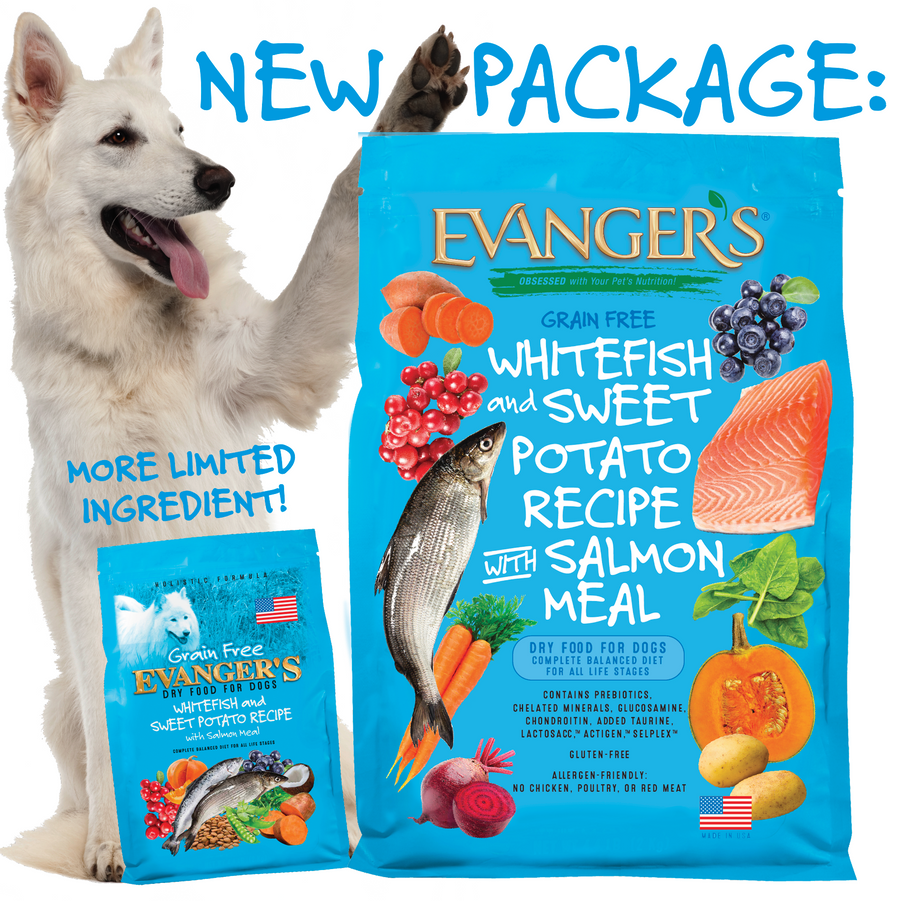 New Package and More limited Ingredient for Evanger's Grain Free Super Premium Whitefish and Sweet Potato Dry Dog Food