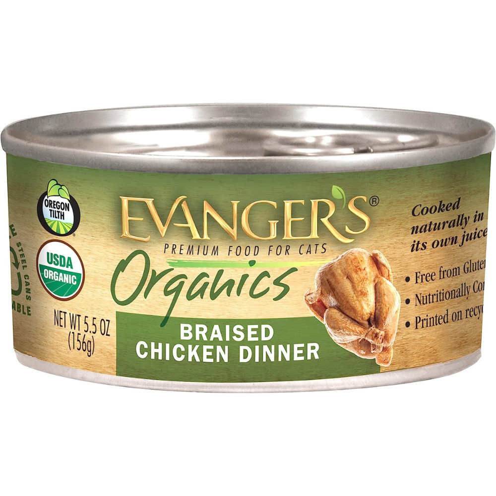 Front can of Evanger's Organics Turkey and Butternut Squash Canned Cat Food 5.5oz