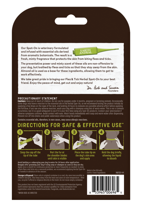 Earth Animal Flea & Tick Herbal Spot On For Dogs & Puppies