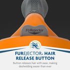 FURminator Deshedding Dog Tool has a furejector hair release button releases hair with ease, making deshedding easier than ever