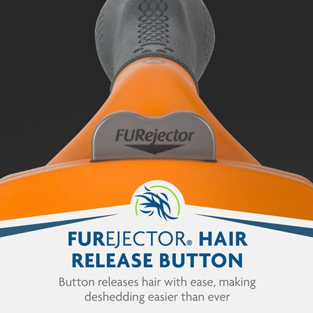 FURminator Deshedding Dog Tool has a furejector hair release button releases hair with ease, making deshedding easier than ever