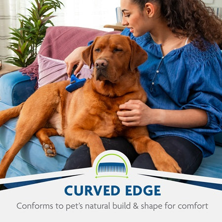 FURminator Deshedding Tool has a curved edge that conforms to pet's natural build & shape for comfort