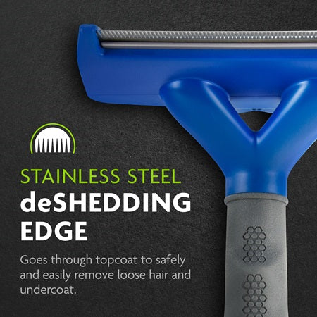 FURminator Deshedding Short Hair Dog Tool has a stainless steel deShedding edge that goes through topcoat easily and removes loose hair