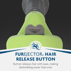 FURminator Deshedding Dog Tool Green has a furejector hair release button releases hair with ease, making deshedding easier than ever