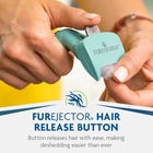 FURminator Undercoat Deshedding Long Hair Cat Tool Teal has a furejector hair release button releases hair with ease, making deshedding easier than ever