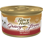 Front can ofFancy Feast Gravy Lovers Beef Feast in Roasted Beef Flavor Gravy Canned Cat Food 3oz