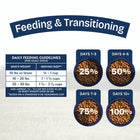 Daily Feeding Guidelines for Natural Balance Health Protection Small Breed Chicken, Brown Rice & Pumpkin Dry Dog Food.

* Days 1-3: 25% 
* Days 4-6: 50% 
* Days 7-9: 75% 
* Day 10+: 100% 