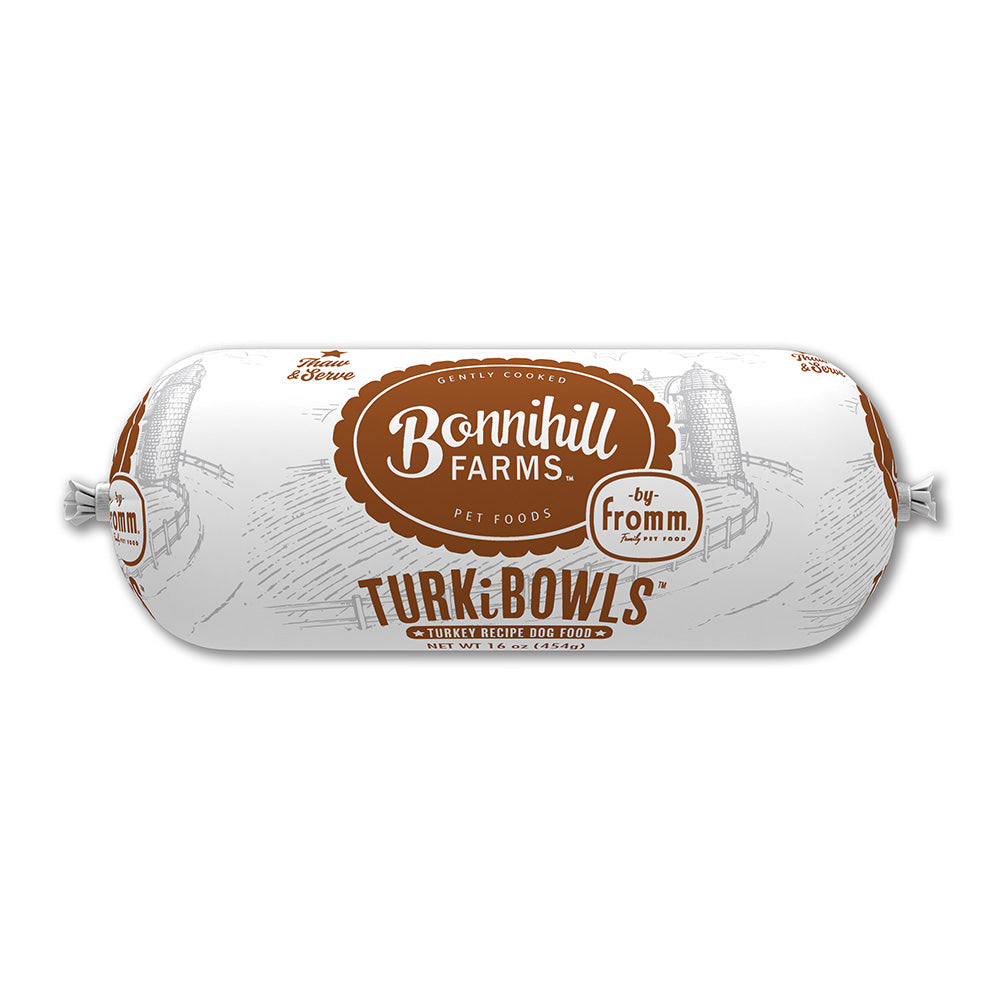 A piece of Fromm Bonnihill Farms Turkibowls Frozen Dog Food 16oz