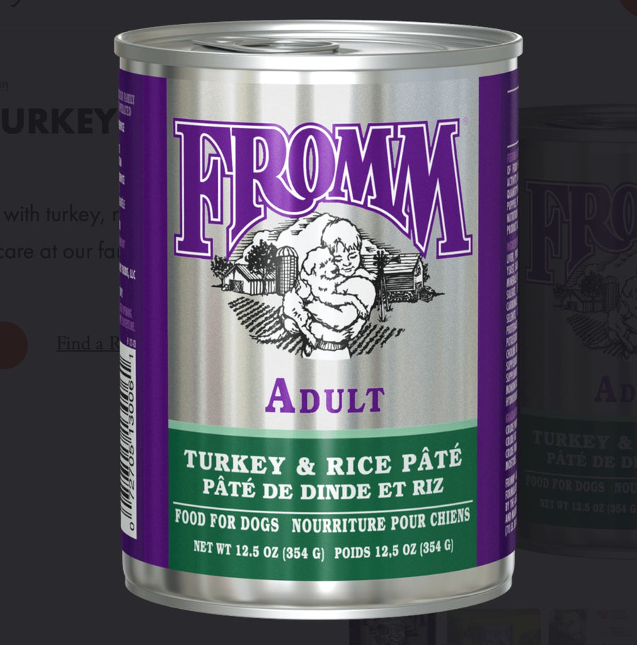 Fromm Family Classic Turkey & Rice Pate Canned Dog front of can.