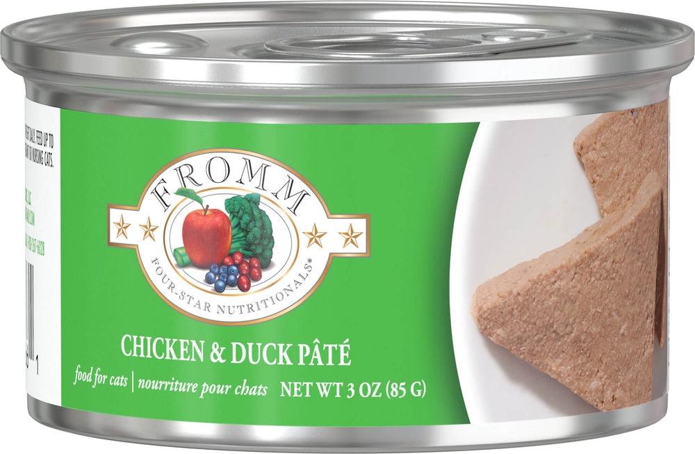 Front can of Fromm Four-Star Nutritionals Chicken & Duck Pate Canned Cat Food 3oz