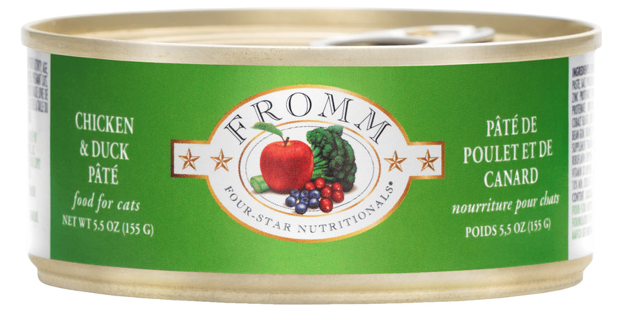 Front can of Fromm Four-Star Nutritionals Chicken & Duck Pate Canned Cat Food 5.5oz