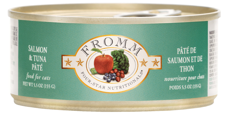 Front can of Fromm Four-Star Nutritionals Salmon & Tuna Pate Canned Cat Food