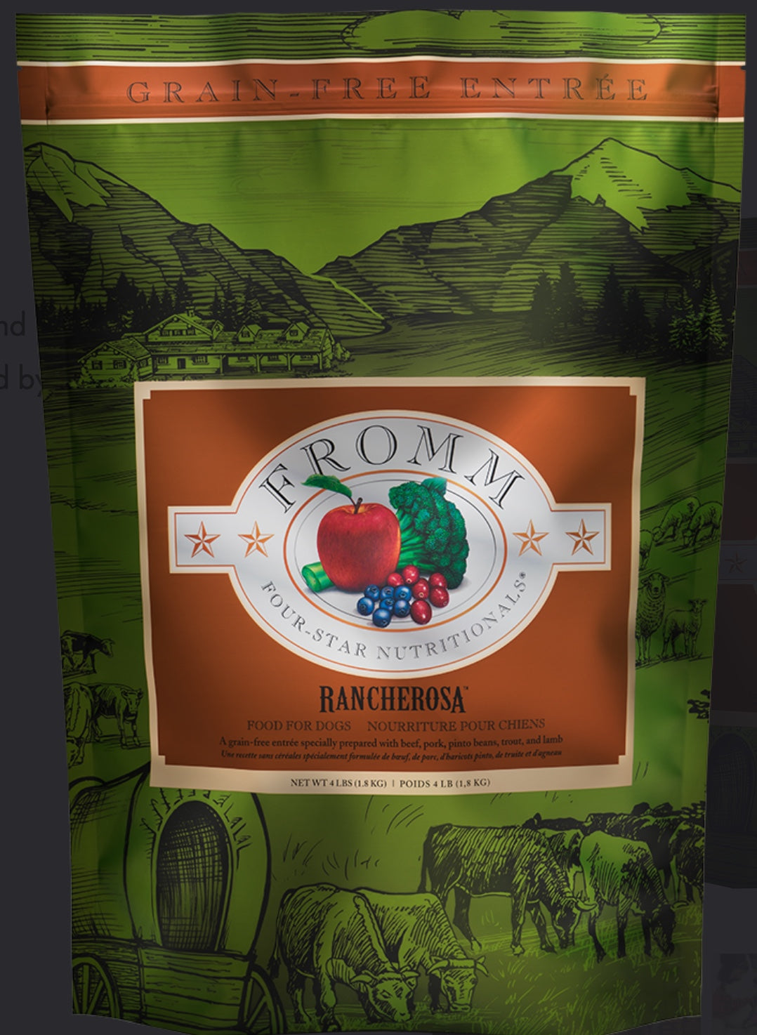 Fromm Four-Star Nutritionals Rancherosa Recipe Dry Dog Food front of bag.