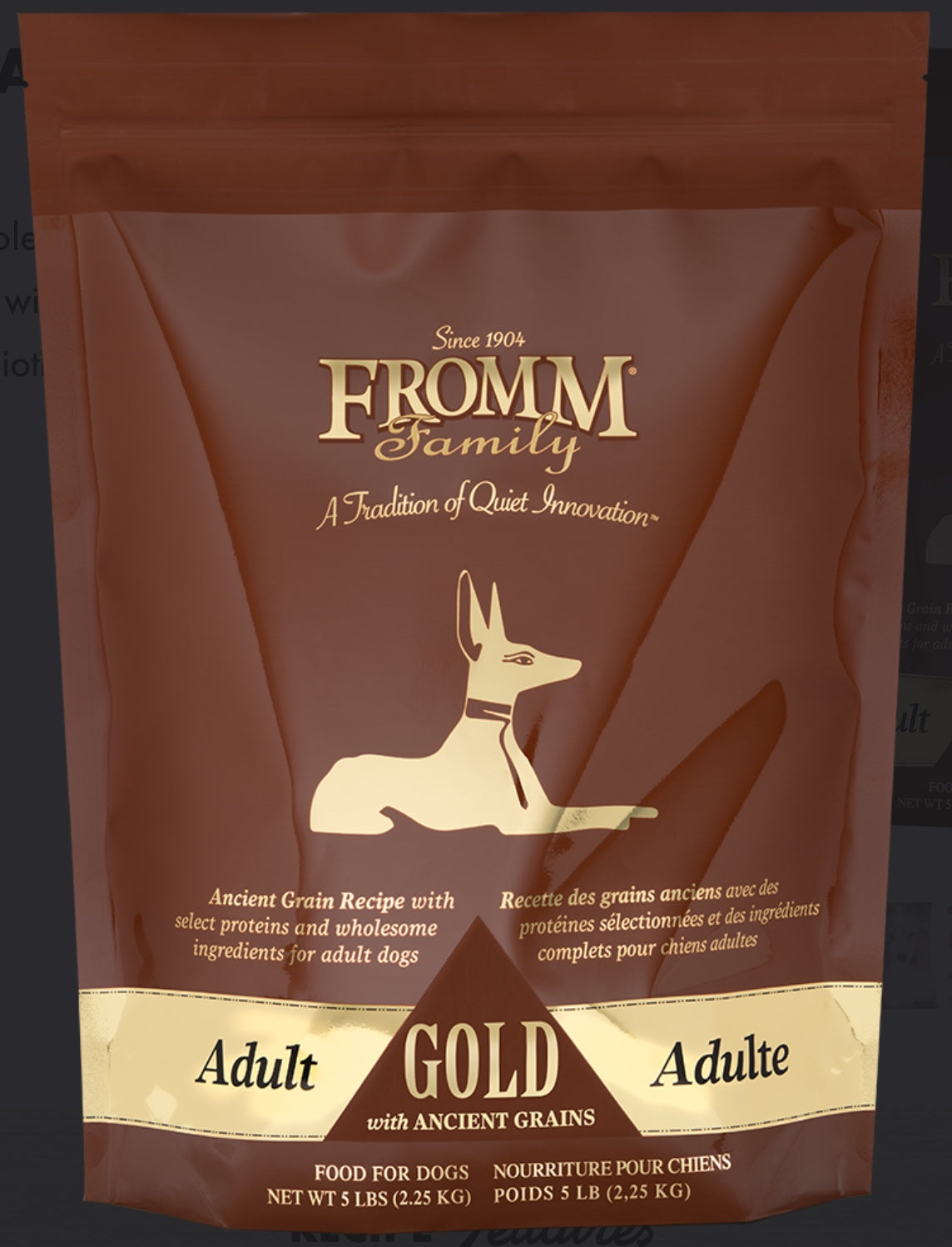 Fromm Ancient Gold Adult Dry Dog Food front of bag.