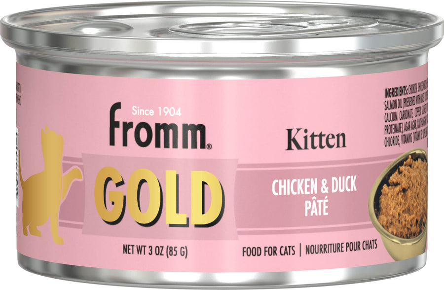 Front can of Fromm Gold Chicken & Duck Recipe Pate Canned Kitten Food 3oz