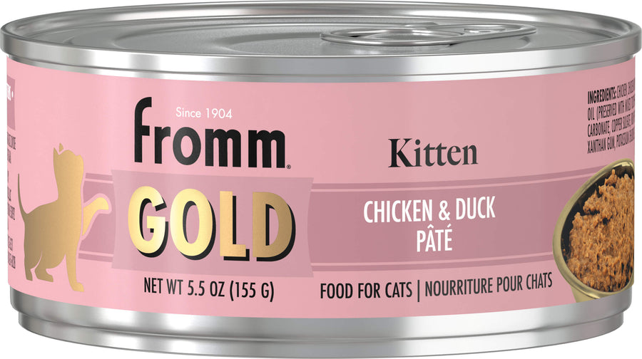 Front can of Fromm Gold Chicken & Duck Recipe Pate Canned Kitten Food 5.5oz
