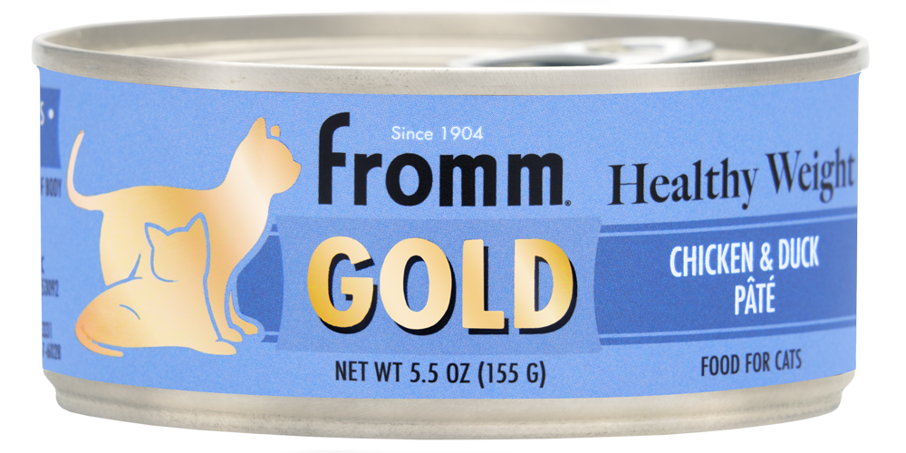 Fromm Gold Healthy Weight Chicken & Duck Recipe front of can. 