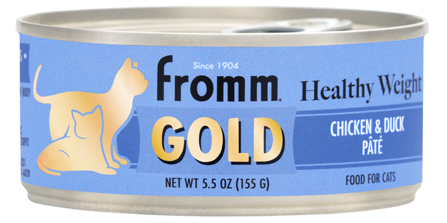 Fromm Gold Healthy Weight Chicken & Duck Recipe front of can. 