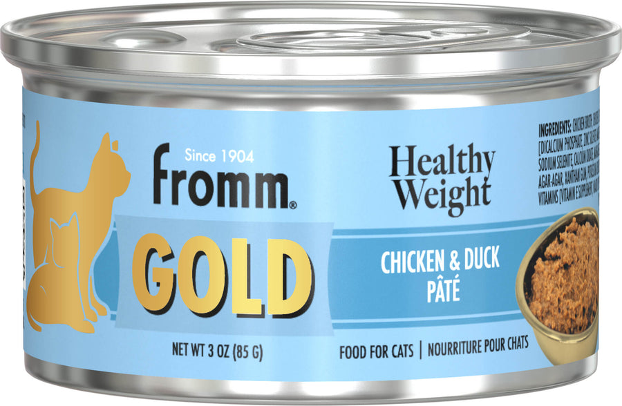 Front can of Fromm Gold Healthy Weight Chicken & Duck Recipe Pate Canned Cat Food 3oz