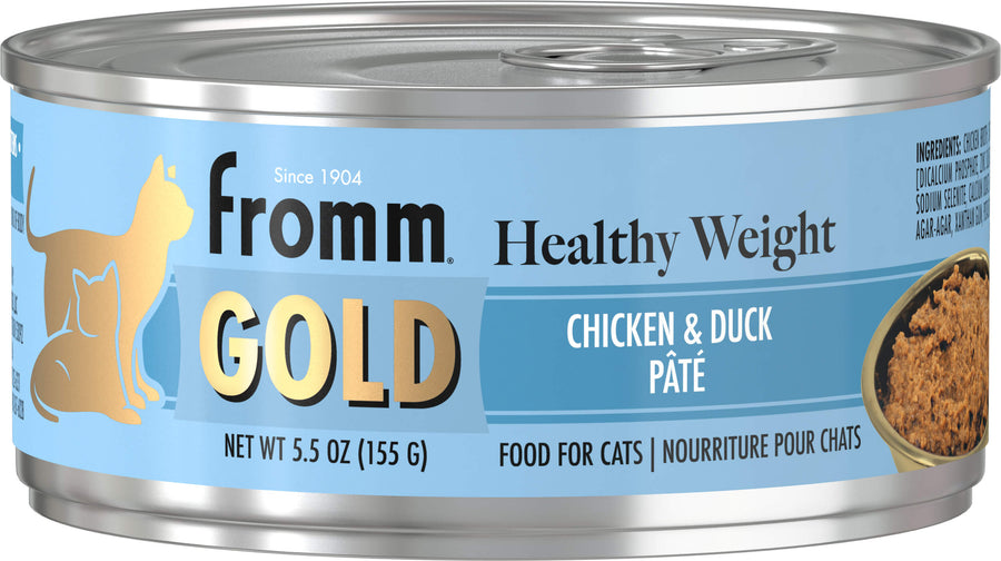 Front can of Fromm Gold Healthy Weight Chicken & Duck Recipe Pate Canned Cat Food 5.5 oz