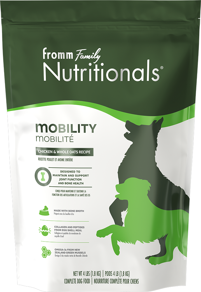 Fromm Nutritionals Mobility Chicken & Whole Oats Recipe front of bag. 