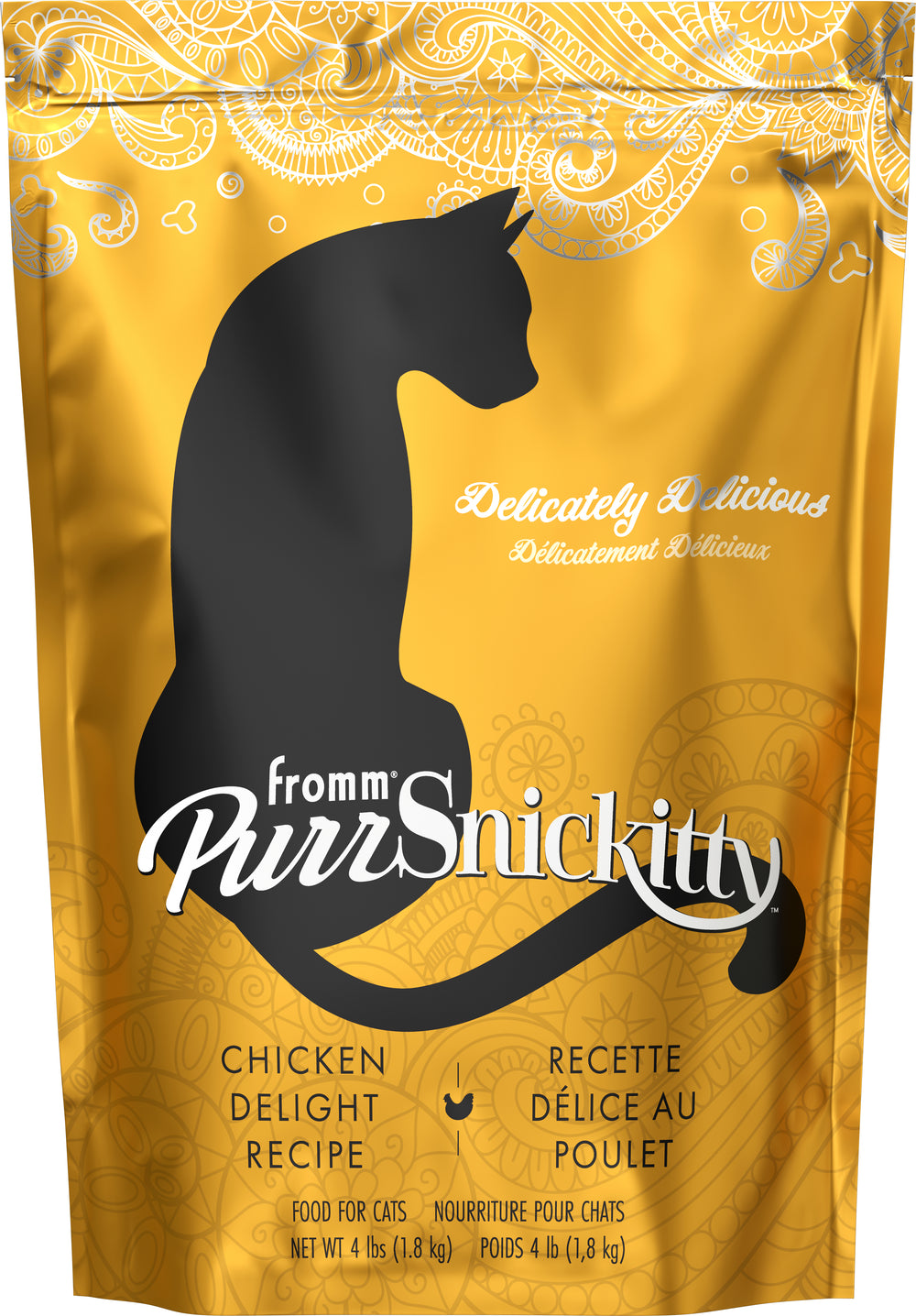 Fromm PurrSnickitty Chicken Delight Dry Cat Food 4LB Yellow Front of Bag