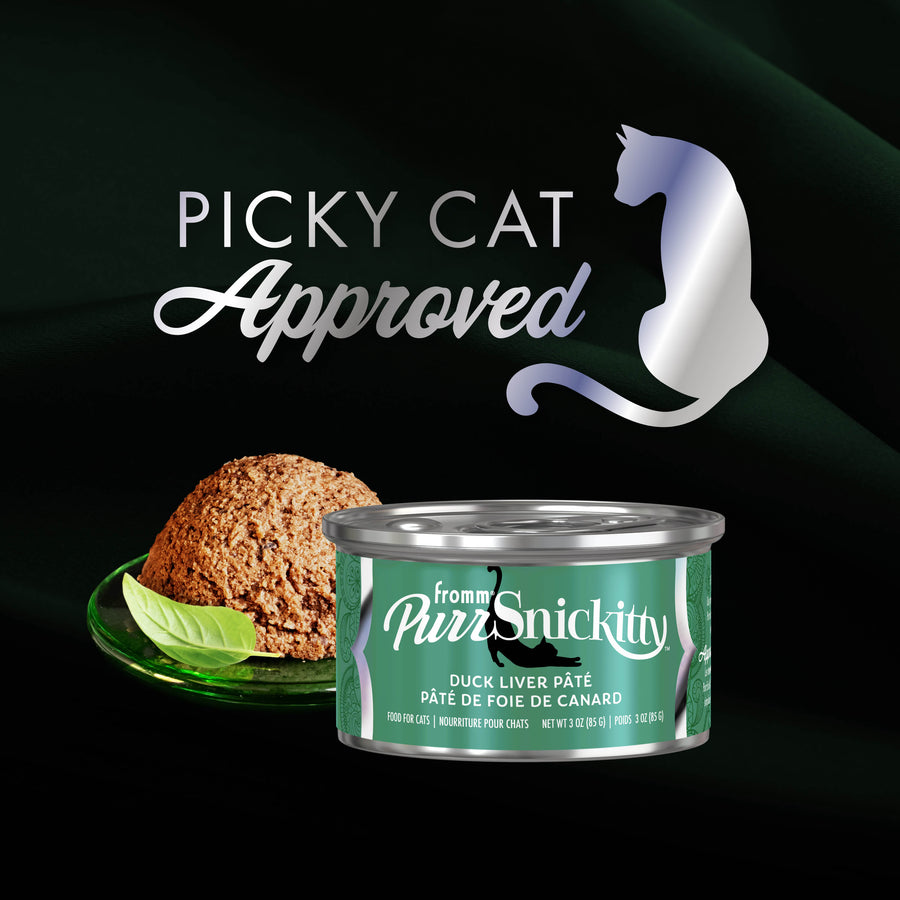 Fromm PurrSnickitty Duck Liver Pate Canned Cat Food Teal Label and Silver Lid 3oz Picky Cat Approved