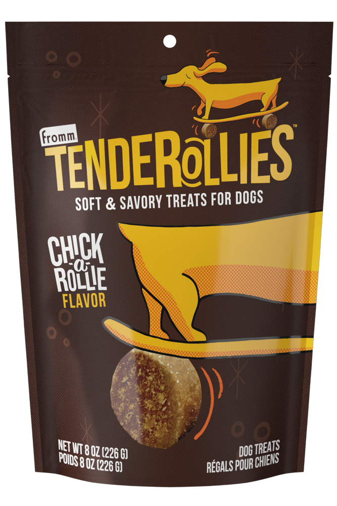 Fromm Tenderollies Chick-a-Rollie Flavor Dog Treat front of bag.