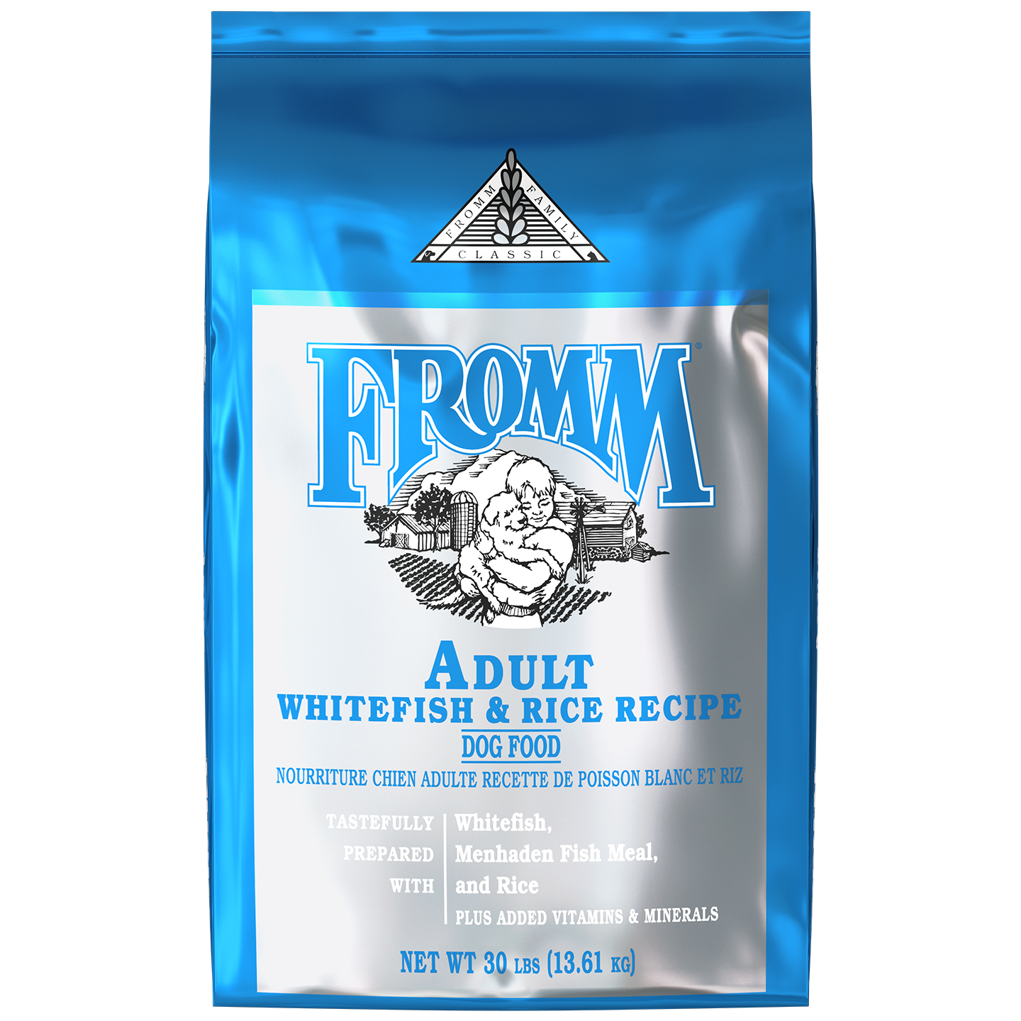 Fromm Classic Adult Whitefish & Rice Recipe Dry Dog Food 30lbs Front of Bag 