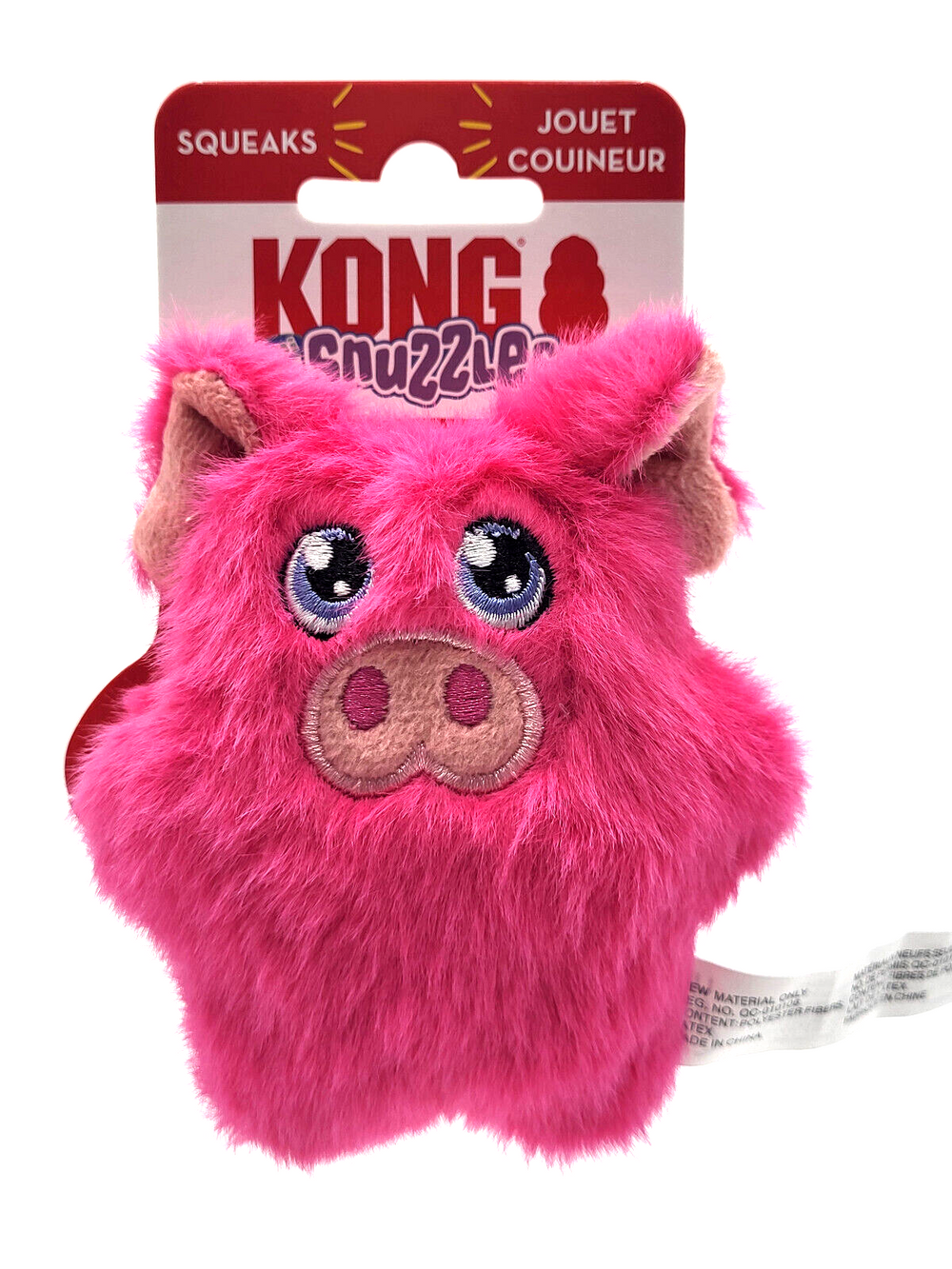 Front packaging of KONG Snuzzles Mini Pig Plush Dog Toy pink