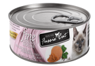 Front can of Fussie Cat Dining Mousse Mackerel with Pumpkin in Gravy Cat Food 2.47oz