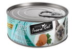 Front can of Fussie Cat Dining Mousse Tuna with Pumpkin in Gravy Cat Food Can 2.47oz