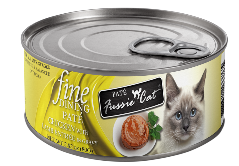 Fussie Cat Fine Dining Pate Chicken & Lamb Cat Food Can 80g, Front Can