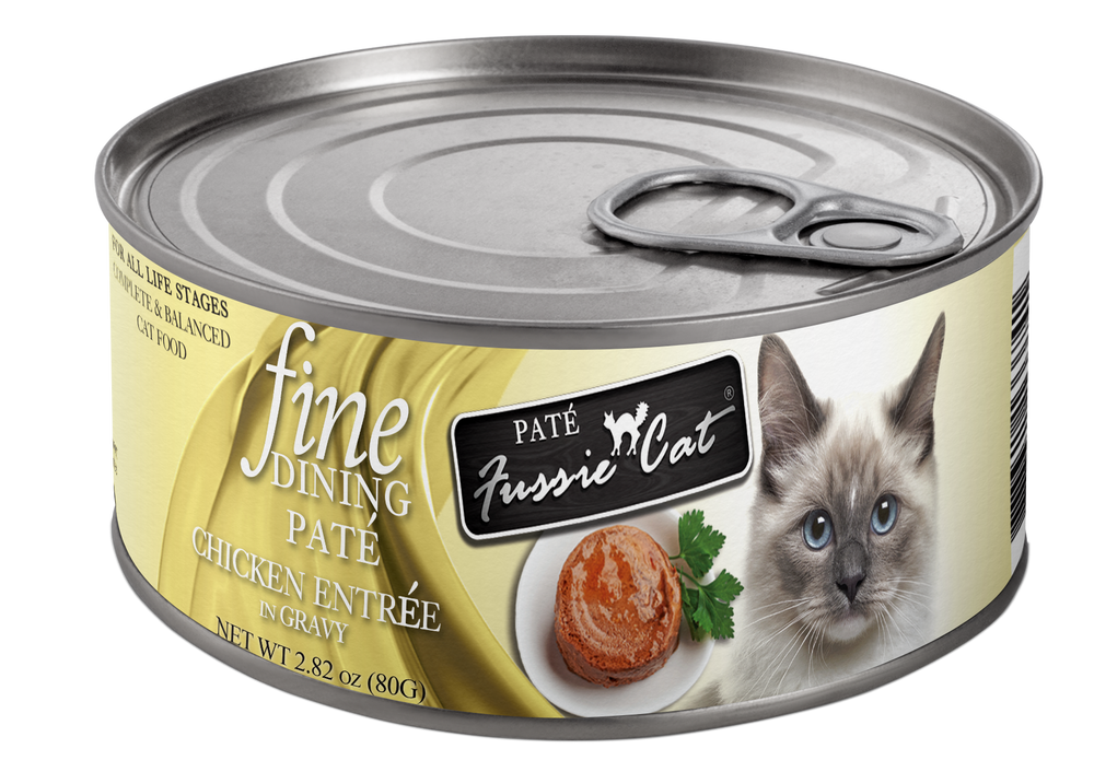 Fussie Cat Fine Dining Pate Chicken in Gravy Cat Food Can 80g, Front Can