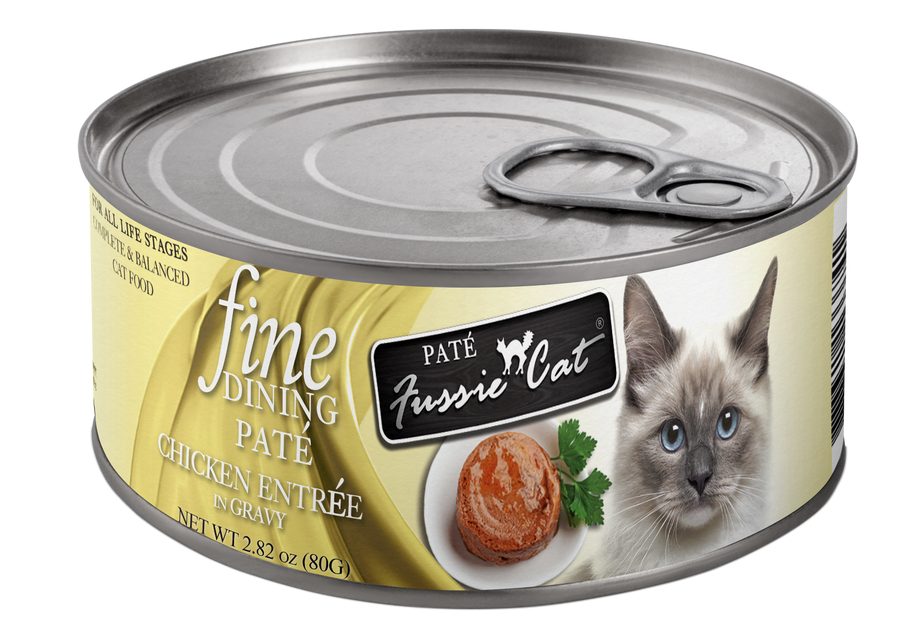 Fussie Cat Fine Dining Pate Chicken in Gravy Cat Food Can 80g, Front Can
