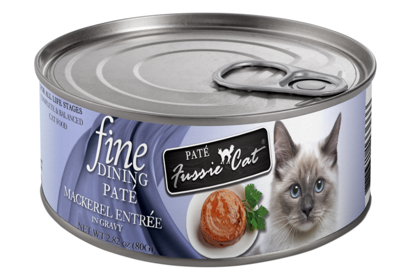Fussie Cat Fine Dining Pate Mackerel Cat Food Can 80g, Front Can