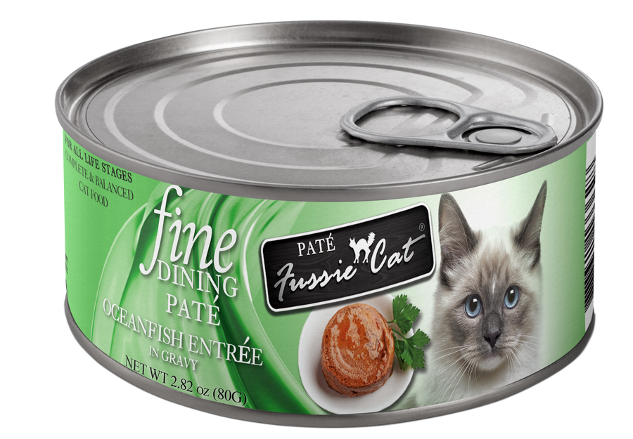 Fussie Cat Fine Dining Pate Oceanfish in Gravy Cat Food Can 80g, Front Can