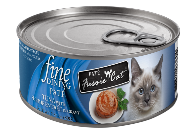 Fussie Cat Fine Dining Pate Tuna & Shrimp Cat Food Can 80g, Front Can