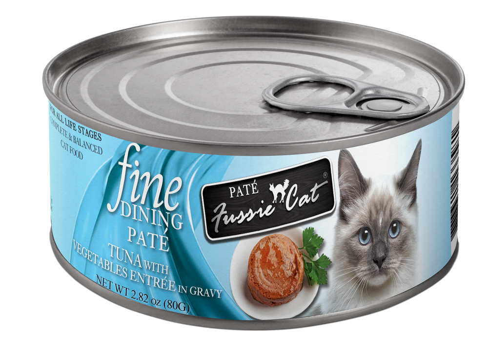 Fussie Cat Fine Dining Pate Tuna & Vegetable Cat Food Can 80g, Front Can