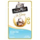 Front pouch of Fussie Cat Ocean Fish in Gravy Cat Food Pouch 2.47oz