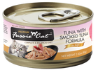 Fussie Cat Premium Grain Free Tuna with Smoked Tuna in Aspic Canned Cat Food front of can.