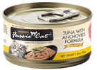 Fussie Cat Premium Tuna with Anchovies Formula in Aspic Canned Food front of can.