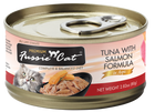 Fussie Cat Premium Tuna with Salmon Formula in Aspic Canned Food front of can.