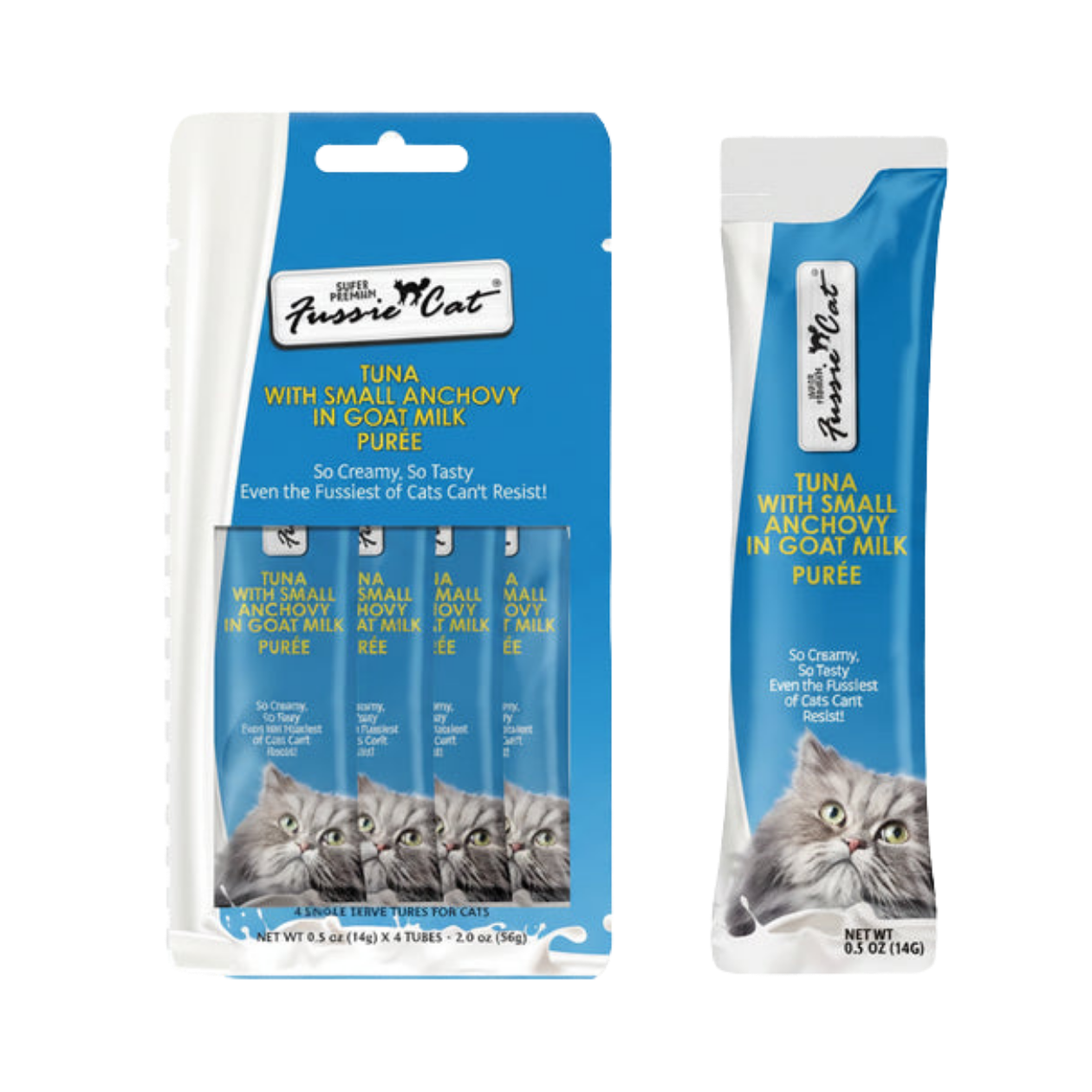 Fussie Cat Puree Tuna with Small Anchovy in Goat Milk Puree Cat Treat ...