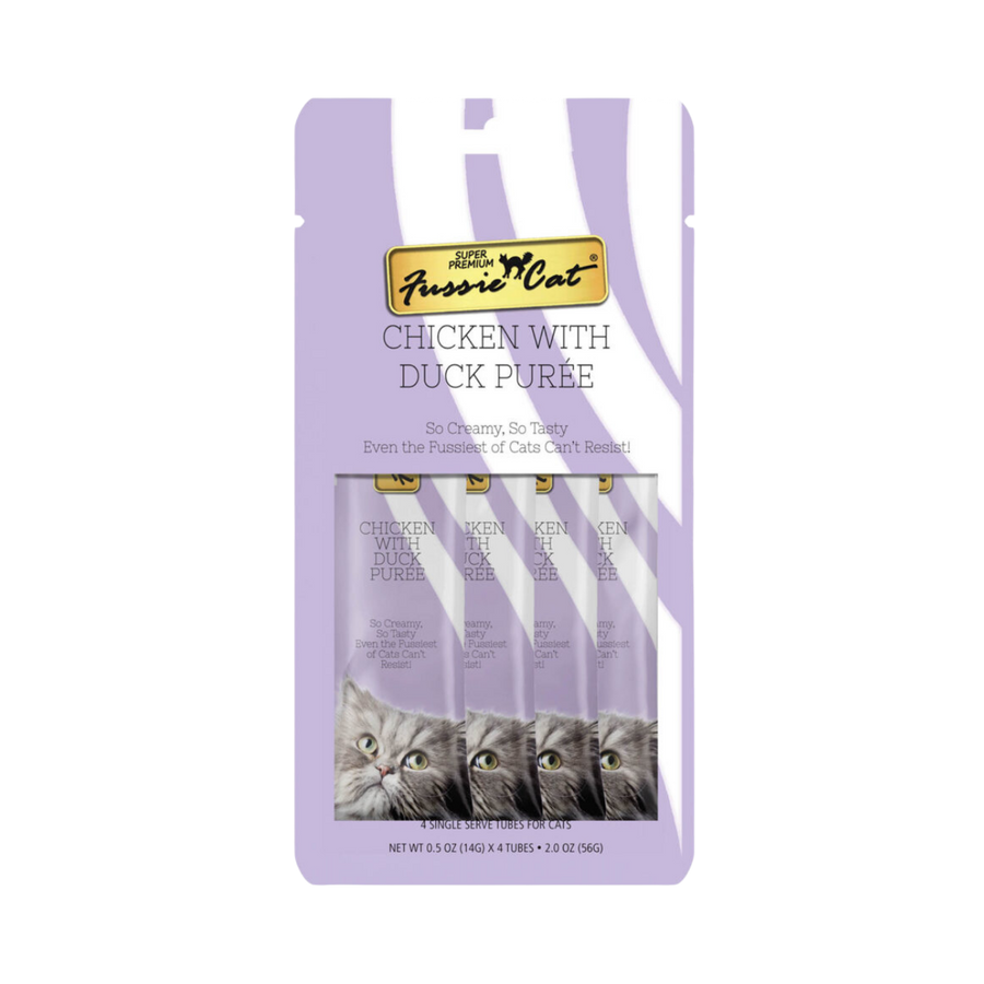 Fussie Cat Puree Chicken & Duck Cat Treat 2oz, Front Packaging
