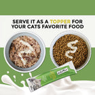 Serve Fussie Cat Puree Chicken & Duck in Goat Milk Puree Cat Treat as topper for your cats favorite food