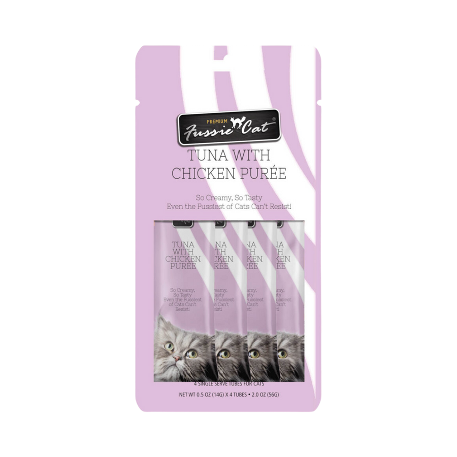 Fussie Cat Puree Tuna & Chicken Cat Treat 2oz, Front Packaging