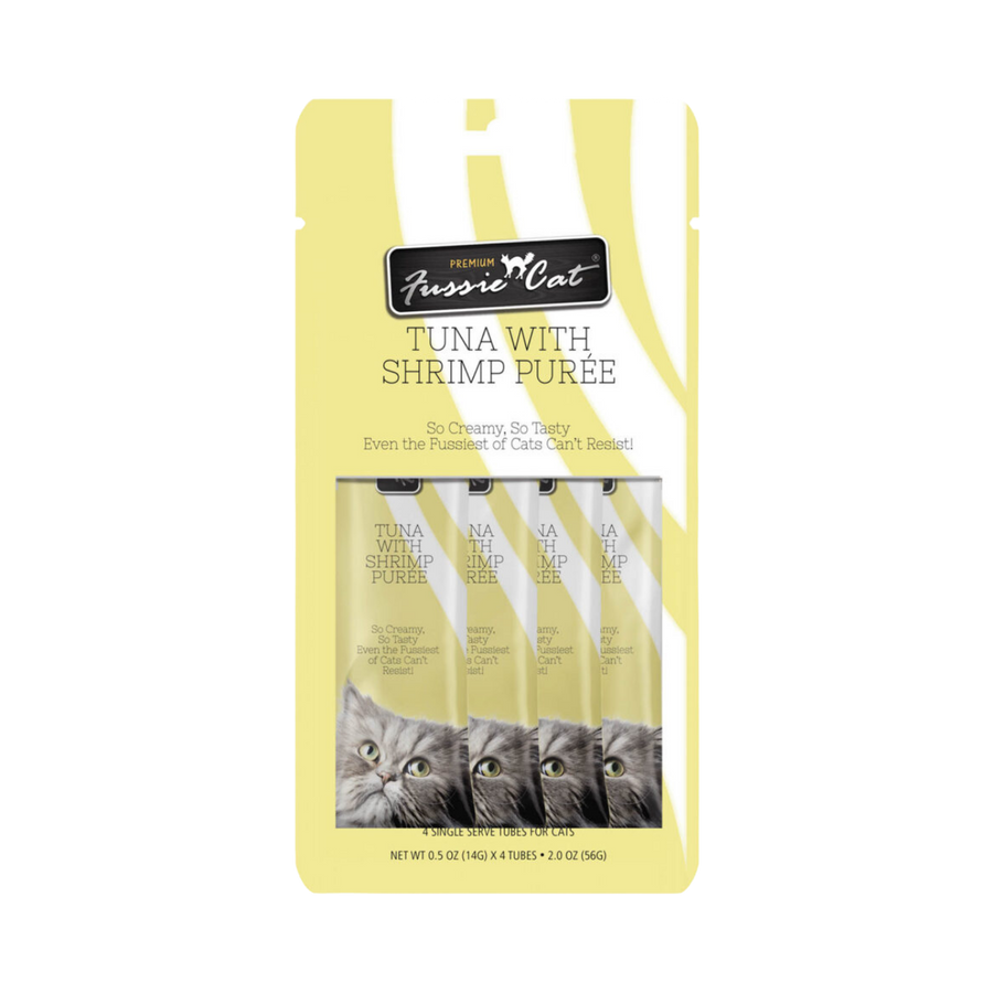 Fussie Cat Puree Tuna & Shrimp Cat Treat 2oz, Front Packaging