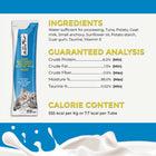 Ingredients,analysis and caloric content of Fussie Cat Puree Tuna with Small Anchovy in Goat Milk Puree Cat Treat