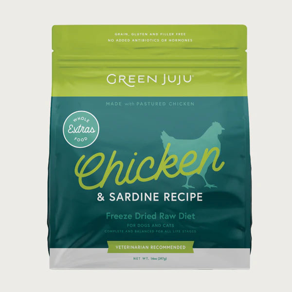 Green Juju Extras Freeze-Dried Raw Chicken & Sardine Recipe for Dogs & Cats